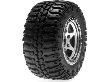 Losi Front Wheels & Tires Mounted, Chrome (Pr): Mini-DT / LOSB1077