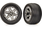 Traxxas Tires & wheels 2.8", RXT chrome wheels, ribbed tires (electric front) (2)