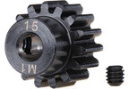 Traxxas Gear, 15T pinion 1.0M (fits 5mm shaft) hardened steel/ set screw