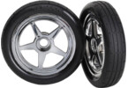 Traxxas Tires & wheels, 5-spoke chrome wheels, tires (2) (front)