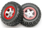 Traxxas Tires & wheels 1.4/1.8", SCT satin chrome-red wheels, SCT tires (2)