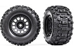 Traxxas Tires & wheels, XRT Race black wheels, Sledgehammer tires, foam inserts (left & right)
