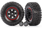 Traxxas Tires and wheels, 2.2" black wheels/ tires (2)/ caps (2)/ rings (2)
