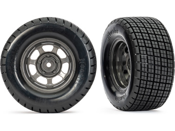 Traxxas Tires & wheels 2.2/3.0", dirt oval, graphite gray wheels, Hoosier tires (2) (2WD front only) / TRA10473X
