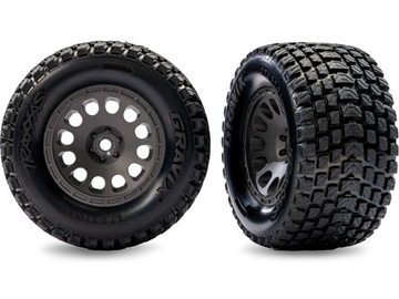 Traxxas Tires & wheels 2.1/2.6", charcoal gray wheels, Gravix tires (front) (2) / TRA10772-GRAY