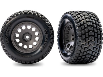 Traxxas Tires & wheels 2.1/2.6", charcoal gray wheels, Gravix tires (rear) (2) / TRA10775-GRAY