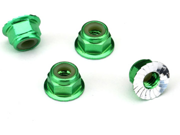 Traxxas Nuts, M4 aluminum, flanged, serrated (green) (4) / TRA1747G