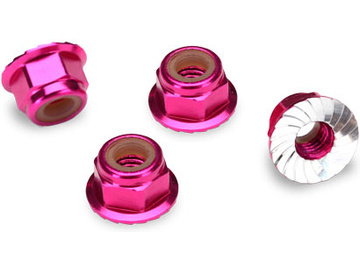 Traxxas Nuts, M4 aluminum, flanged, serrated (pink) (4) / TRA1747P