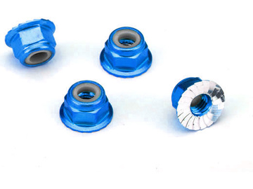 Traxxas Nuts, M4 aluminum, flanged, serrated (blue) (4) / TRA1747R