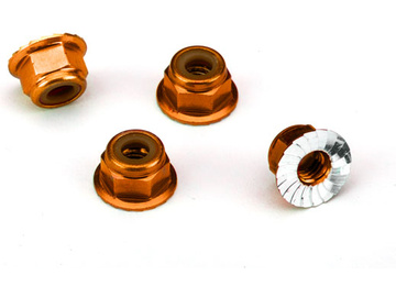 Traxxas Nuts, aluminum, flanged, serrated (4mm) (orange-anodized) (4) / TRA1747T