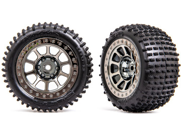 Traxxas Tires & wheels 2.2", black chrome wheels, Alias tires (2) (rear) / TRA2470T
