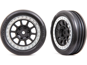 Traxxas Tires & wheels 2.2", graphite gray, satin chrome wheels, Ribbed tires (2) (front) / TRA2471G