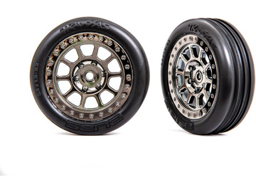 Traxxas Tires & wheels 2.2", black chrome wheels, Alias ribbed tires) (2) (front) / TRA2471T