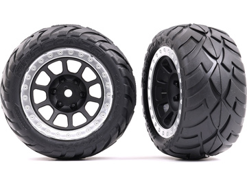 Traxxas Tires & wheels 2.2", graphite gray, satin chrome beadlock wheels, Anaconda tires (2) (rear) / TRA2478G