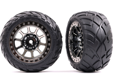 Traxxas Tires & wheels 2.2", black chrome wheels, Anaconda tires (2) (rear) / TRA2478T