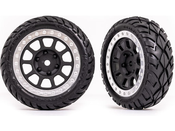Traxxas Tires & wheels 2.2", graphite gray, satin chrome beadlock wheels, Anaconda tires (2) (front) / TRA2479G