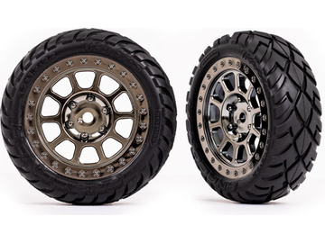 Traxxas Tires & wheels 2.2", black chrome wheels, Anaconda tires (2) (front) / TRA2479T