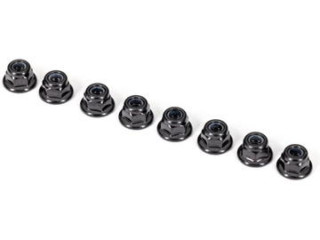 Traxxas Nuts, 3mm nylon locking, flanged, black (8) / TRA2744X