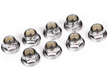 Traxxas Nuts, 4mm flanged nylon locking (steel, serrated) (8) / TRA3647