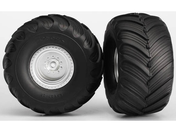 Traxxas Wheels 2.0/3.0", satin chrome wheel, Terra Groove tires, foam inserts (pair) / TRA3663