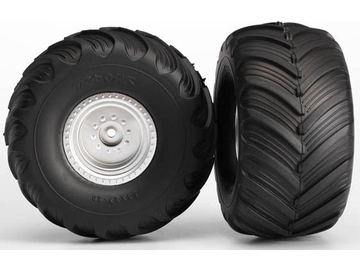 Traxxas Wheels 3.0/2.0", satin chrome wheels, 19mm, Terra Groove tires, foam inserts (pair) / TRA3665
