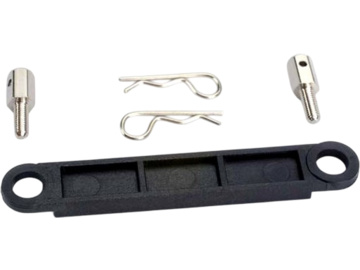 Traxxas Battery hold-down plate (black)/ metal posts (2)/body clips (2) Traxxas Battery hold-down plate (black)/ metal posts (2)/body clips (2) / TRA3727