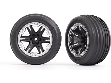 Traxxas Tires & wheels 2.8", RXT black & satin wheels, ribbed tires (2) (electric front) / TRA3771X