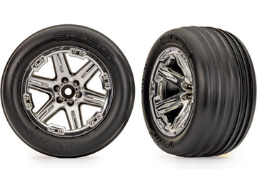 Traxxas Tires & wheels 2.8", RXT chrome wheels, ribbed tires (electric front) (2) / TRA3779