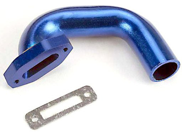 Traxxas Exhaust header, blue-anodized aluminum/ header gasket (for side exhaust) / TRA4487