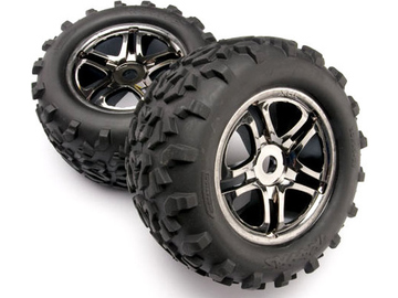 Traxxas Tires & wheels 3.8", Split Spoke black chrome wheels, Maxx tires (2) / TRA4983A