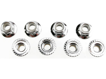 Traxxas Nuts, 5mm flanged nylon locking (steel, serrated) (8) / TRA5147X