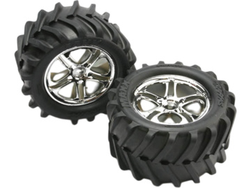 Traxxas kolo 3.8", disk Split Spoke H14 stříbrný, pneu Maxx Chevron (pár) / TRA5173