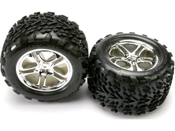 Traxxas Tires & wheels 3.8", split spoke H14 chrome wheels, Talon tires (pair) / TRA5174