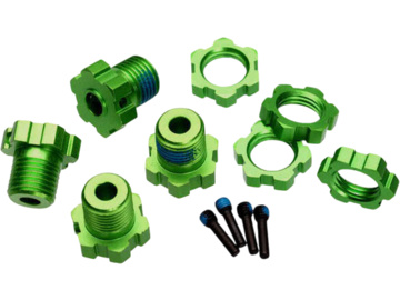 Traxxas Wheel hubs, splined, 17mm (green-anodized) (4)/ wheel nuts (4) / TRA5353G