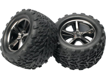 Traxxas Tires & wheels 3.8", Gemini black chrome wheels, 14mm hex hub, Talon tires (2) Traxxas Tires & wheels 3.8", Gemini black chrome wheels, 14mm hex hub, Talon tires (2) / TRA5374A