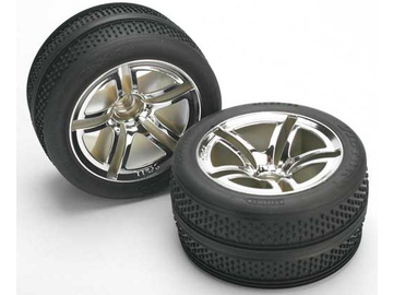 Traxxas Tires & wheels 2.8", Twin-Spoke chrome wheels, Victory tires (2) (nitro front) Traxxas Tires & wheels 2.8", Twin-Spoke chrome wheels, Victory tires (2) (nitro front) / TRA5575