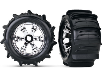 Traxxas Tires & wheels 3.8", Geode chrome S17 wheels, Paddle tires (2) / TRA5672