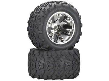 Traxxas Tires & wheels 3.8", Geode chrome S17 wheels, Maxx tires (2) (2WD front only) / TRA5674