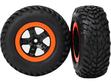 Traxxas Tires & wheels 2.2/3.0", SCT black-orange wheel, SCT S1 tire (2) (4WD f/r, 2WD r) / TRA5863R
