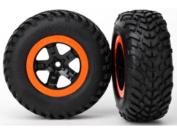 Traxxas Tires & wheels 2.2/3.0", SCT black-orange wheel, SCT tire (2) (4WD f/r, 2WD r) / TRA5863