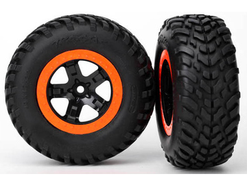 Traxxas Tires & wheels 2.2/3.0", SCT black-orange wheel, SCT tire (2) (2WD front) / TRA5864
