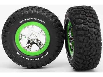 Traxxas Tires & wheels 2.2/3.0", SCT chrome-green wheel, KM2 tire (2) front / TRA5865