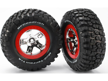 Traxxas Tires & wheels 2.2/3.0", SCT chrome-red wheel, KM2 tire (2) (4WD f/r, 2WD r) / TRA5867