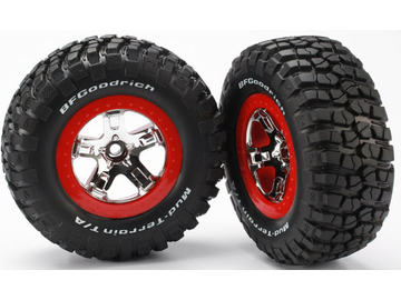 Traxxas Tires & wheels 2.2/3.0", SCT chrome-red wheel, KM2 tire (2) (2WD front) / TRA5869