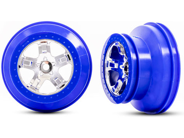 Traxxas Wheels 2.2/3.0", SCT chrome, blue beadlock style (2) (2WD front only) / TRA5870A