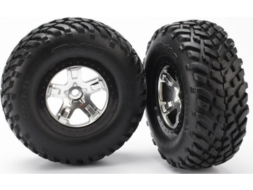 Traxxas Tires & wheels 2.2/3.0", SCT satin chrome-black wheel, SCT tire (2) (4WD f/r, 2WD r) / TRA5873X