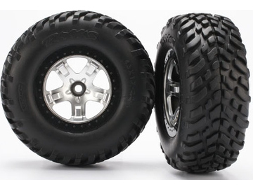 Traxxas Tires & wheels 2.2/3.0", SCT satin chrome-black wheel, SCT tire (2) (2WD front) / TRA5875X