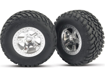 Traxxas Tires & wheels 2.2/3.0", SCT satin chrome wheel, SCT tire (2) (2WD front) / TRA5875