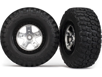 Traxxas Tires & wheels 2.2/3.0", SCT satin chrome-black wheel, KM2 tire (2) (4WD f/r, 2WD r) / TRA5878