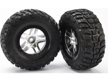 Traxxas Tires & wheels 2.2/3.0", SCT Split-Spoke satin chrome-black, Kumho tire (2) (2WD front) / TRA5882